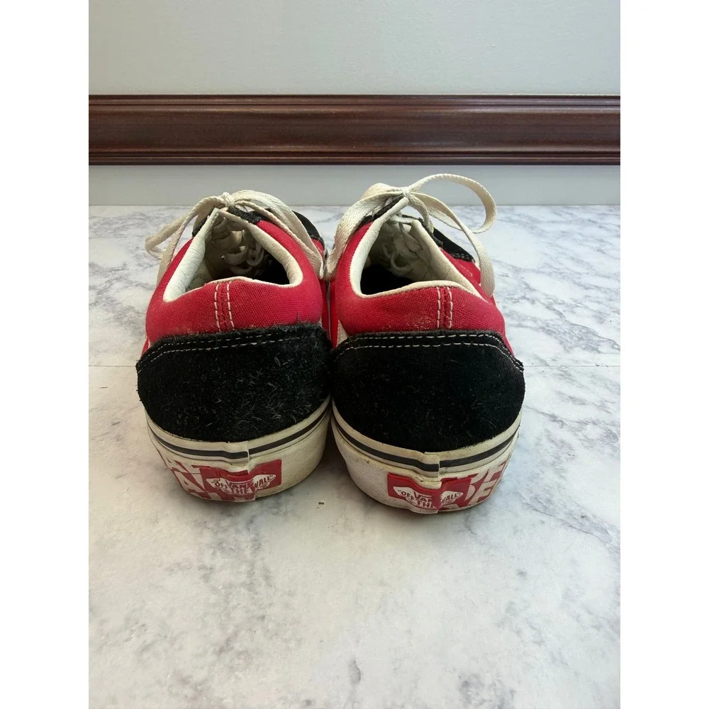 VANS Old Skool Red Black Suede Canvas Off The Wall Graphic Sneakers Mens 7.5